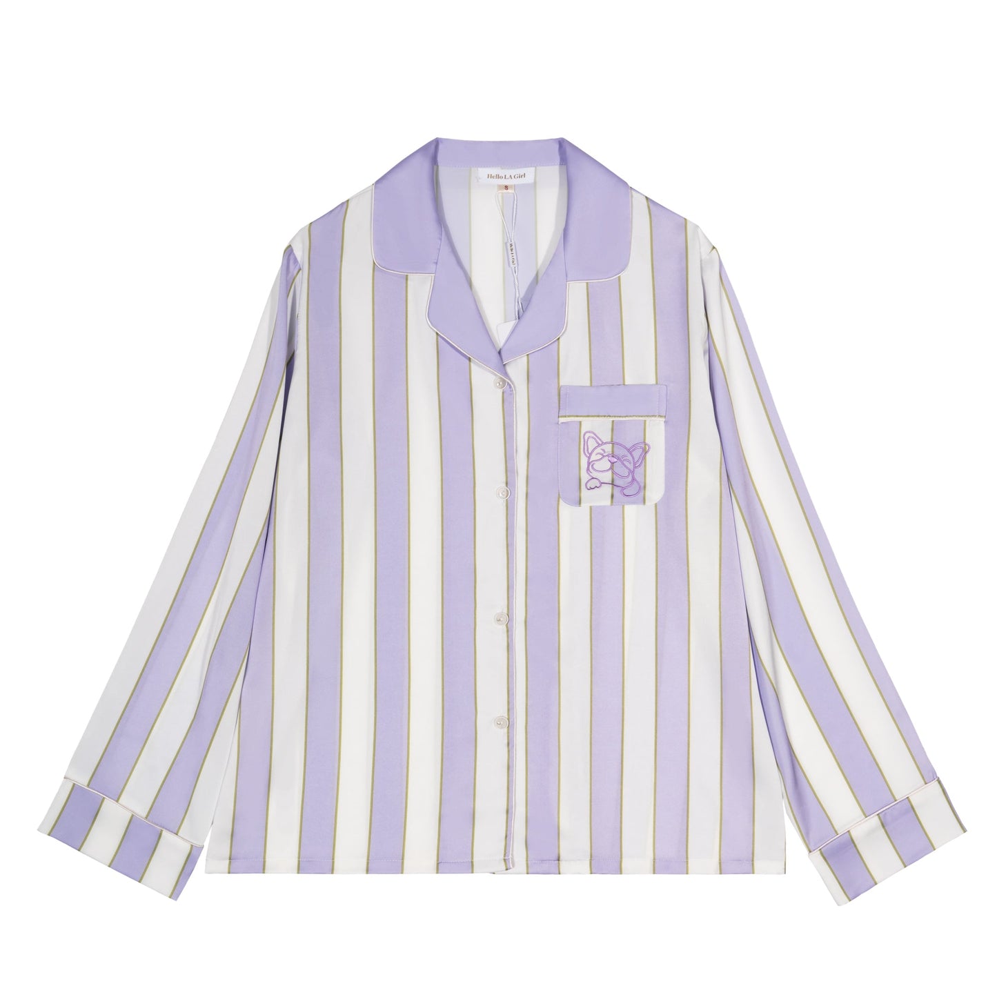 Free Shipping For Purple & White Stripes Silky Satin Pajamas Set