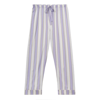 Free Shipping For Purple & White Stripes Silky Satin Pajamas Set