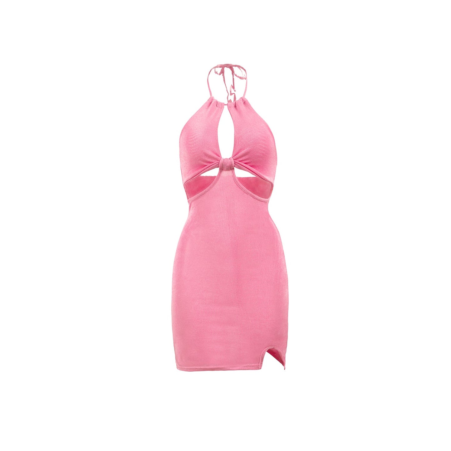 Pink Backless Halter Sleeveless Bodycon Mini Dress