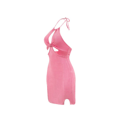 Pink Backless Halter Sleeveless Bodycon Mini Dress