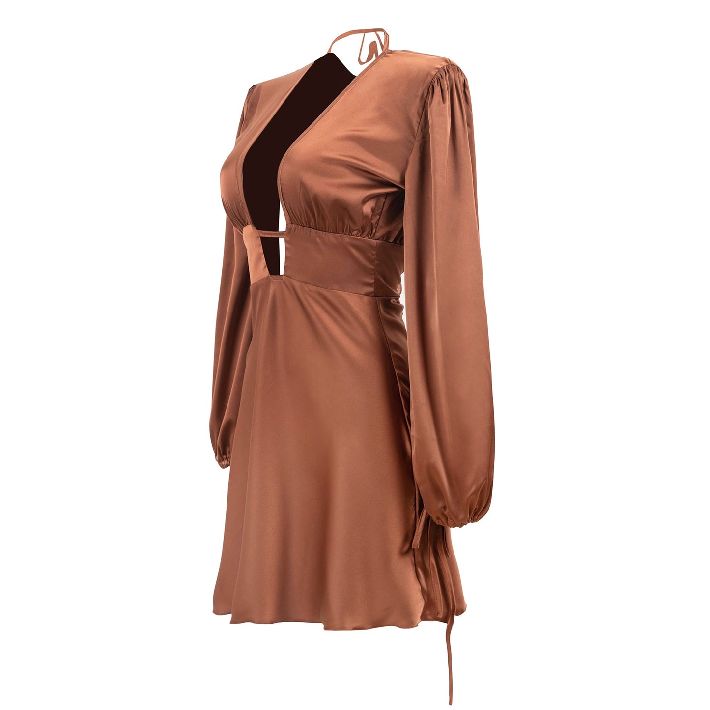 Free Shipping For Sexy Brown Satin Backless Lace up Dress