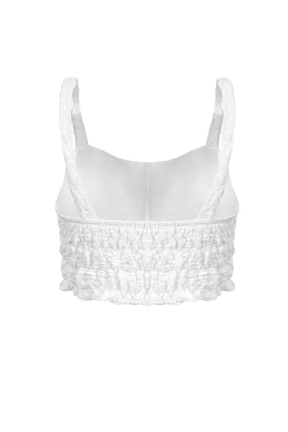 Free Shipping For White Stretchy Lace Button Front Crop Top