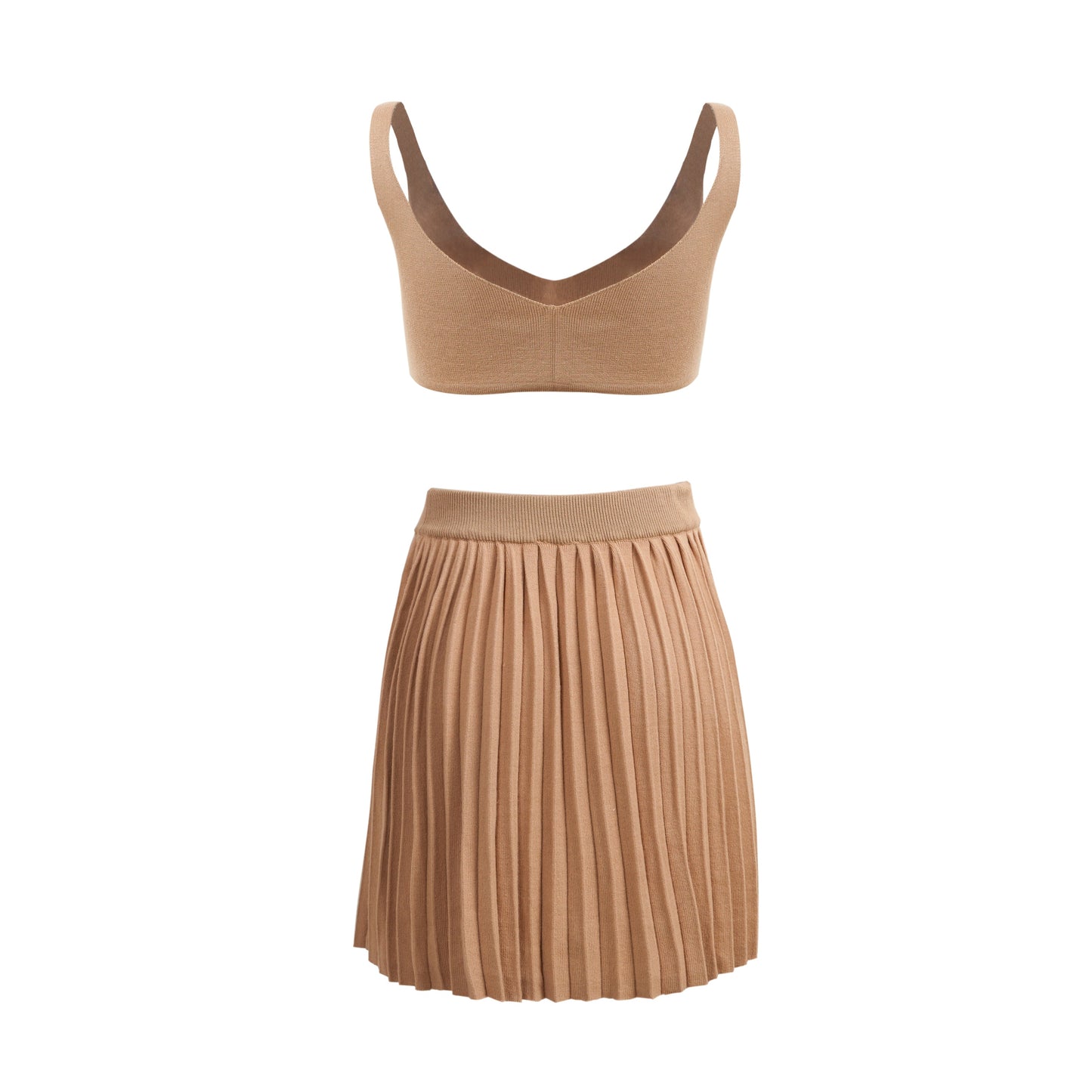 Free Shipping For Khaki Sleeveless Bra Crop Tops With Pleated Short A-line Dress