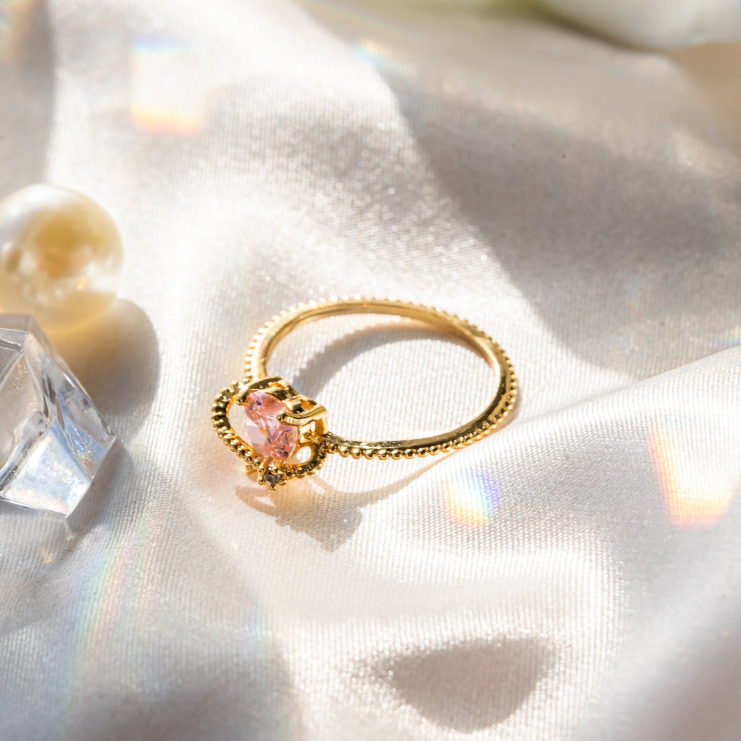 Free Shipping For Golden Plated Pink diamond gold love Ring