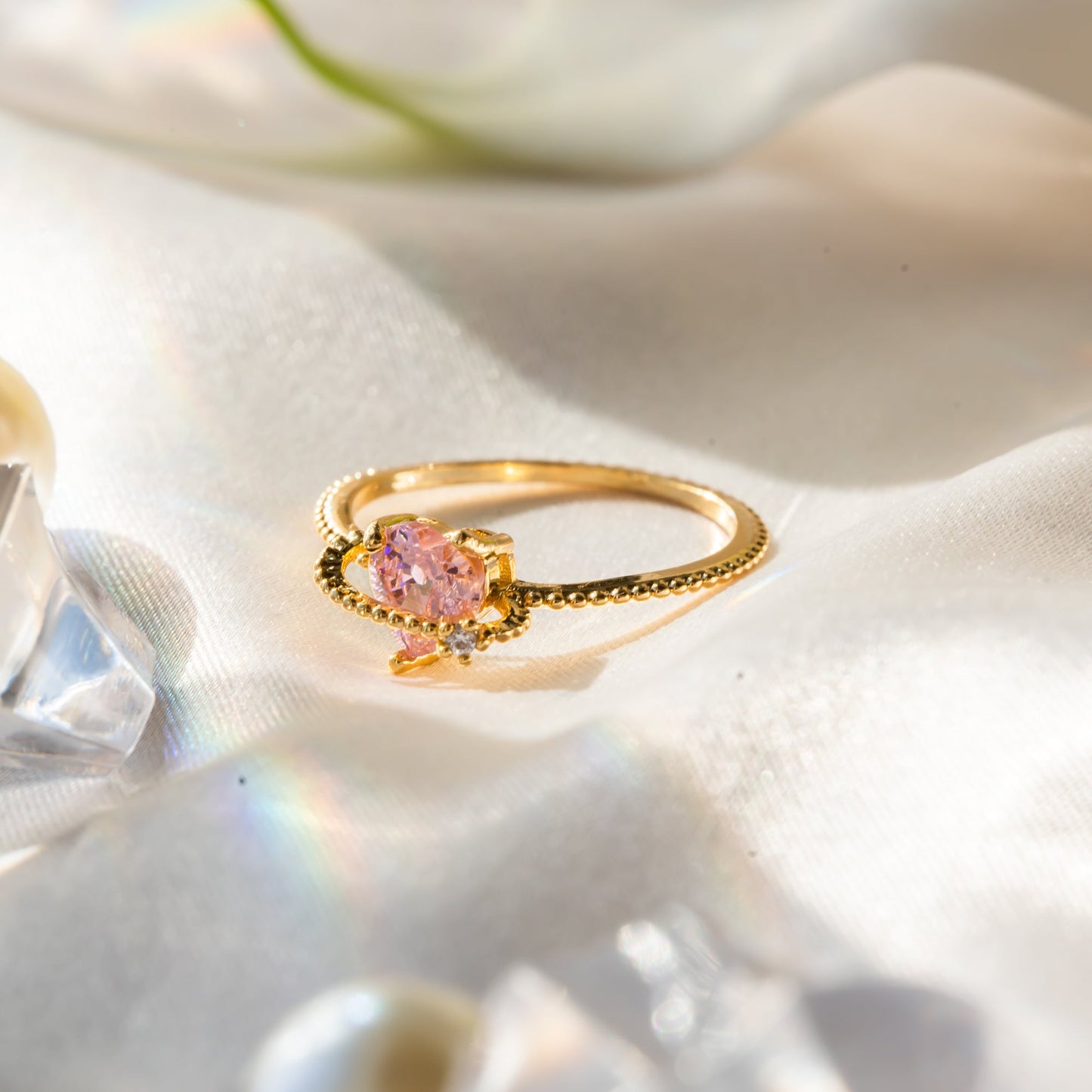 Free Shipping For Golden Plated Pink diamond gold love Ring