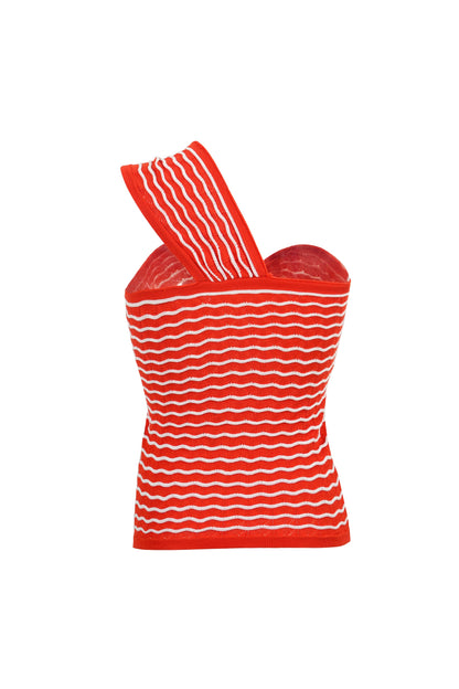 Free Shipping For Red Striped One Shoulder Knit Crop Top