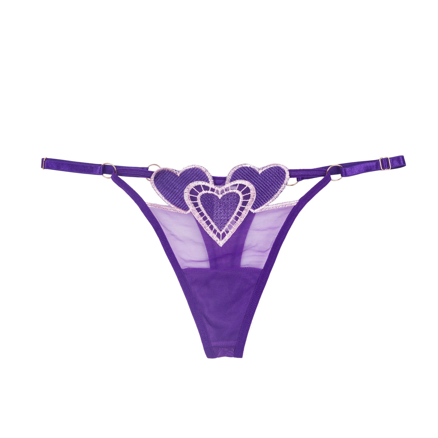 Heart Embroidery Adjustable Waist Mesh Thong