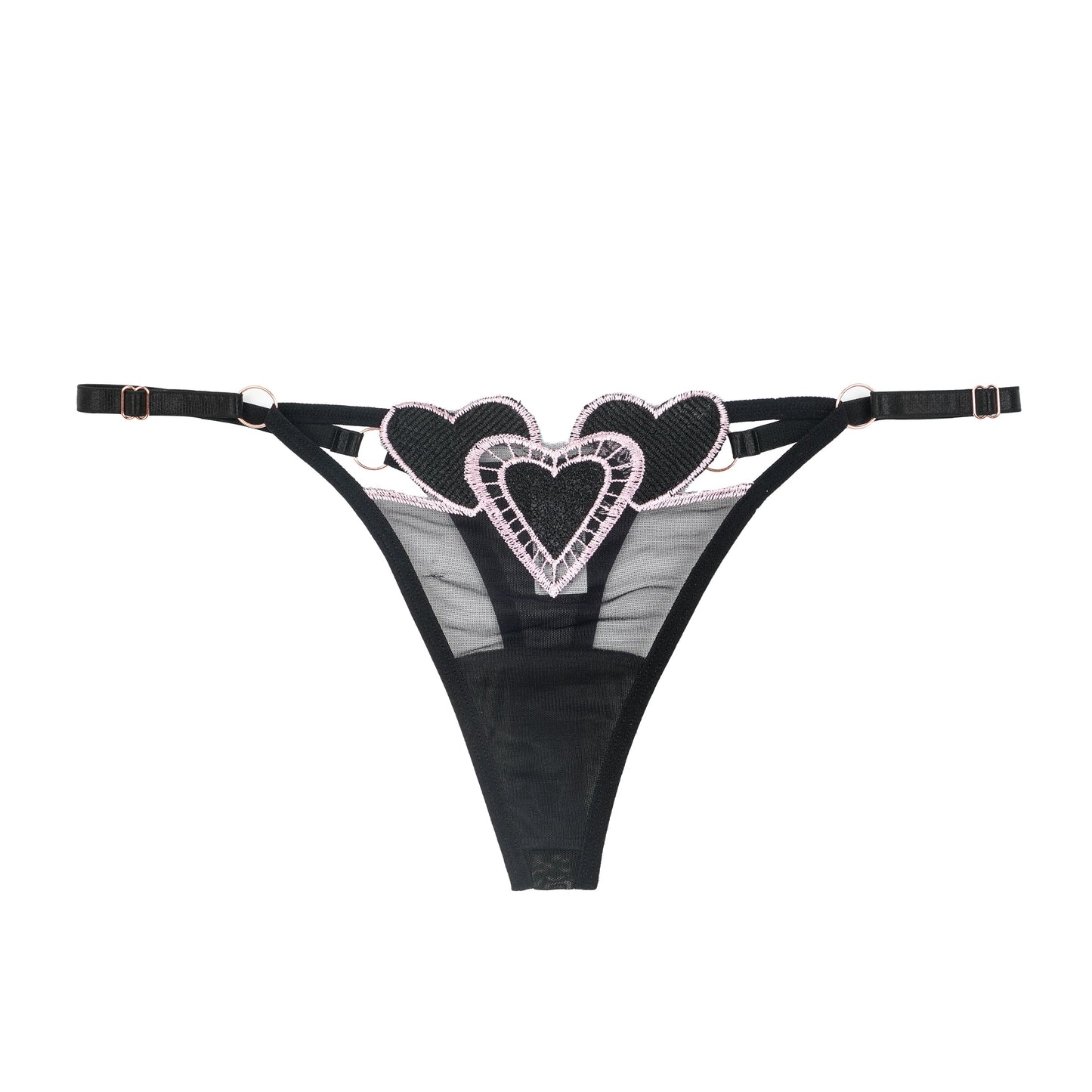 Heart Embroidery Adjustable Waist Mesh Thong