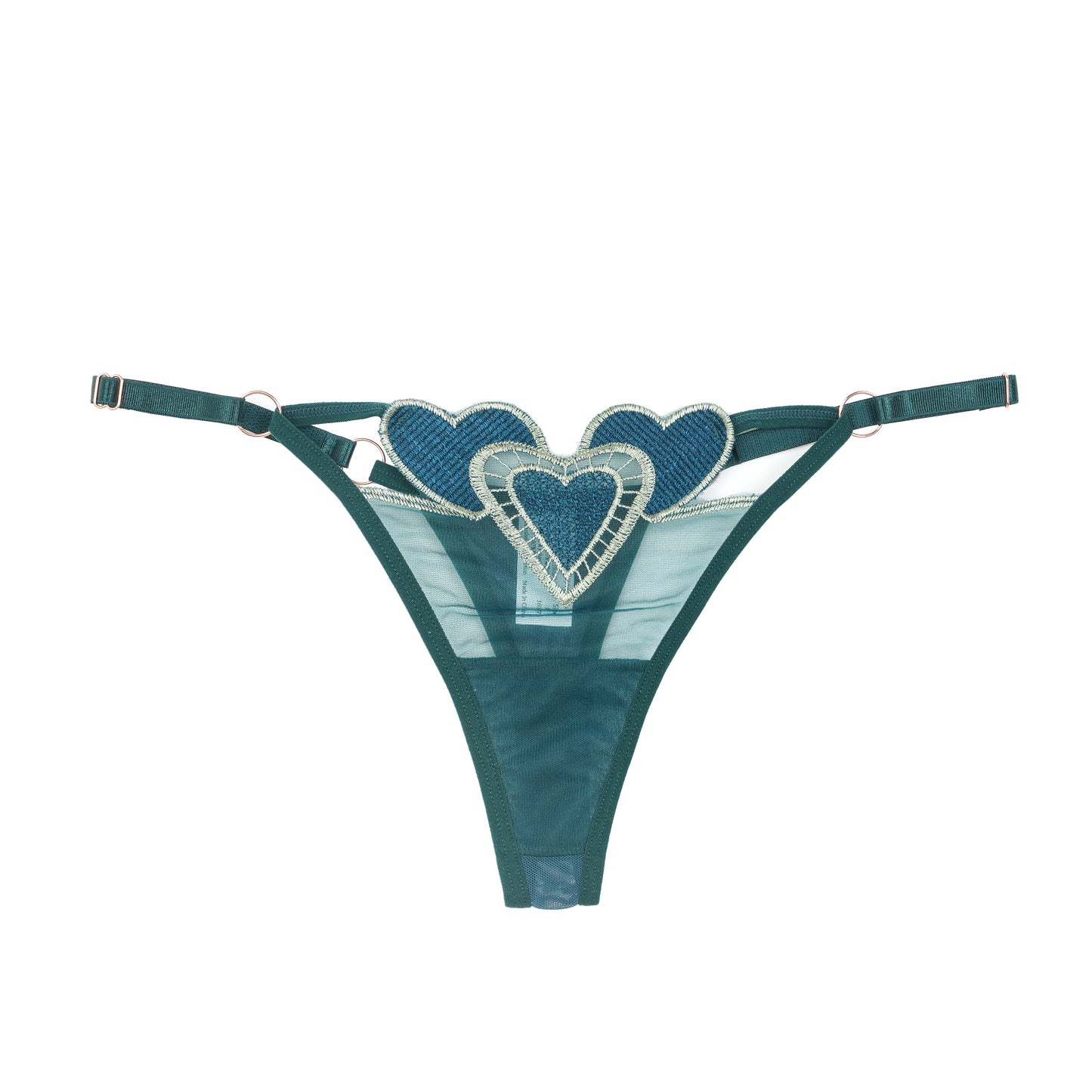 Heart Embroidery Adjustable Waist Mesh Thong