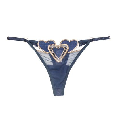 Heart Embroidery Adjustable Waist Mesh Thong