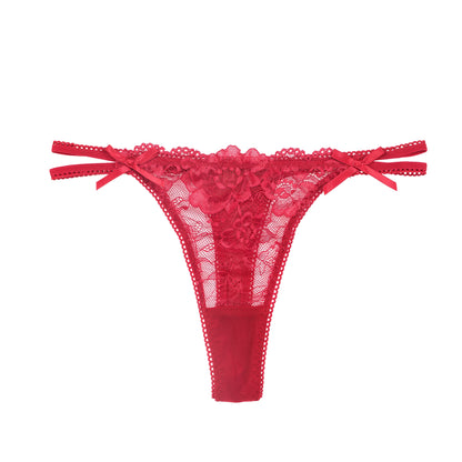 Free Shipping For Floral Lace Double Straps Mesh Thong