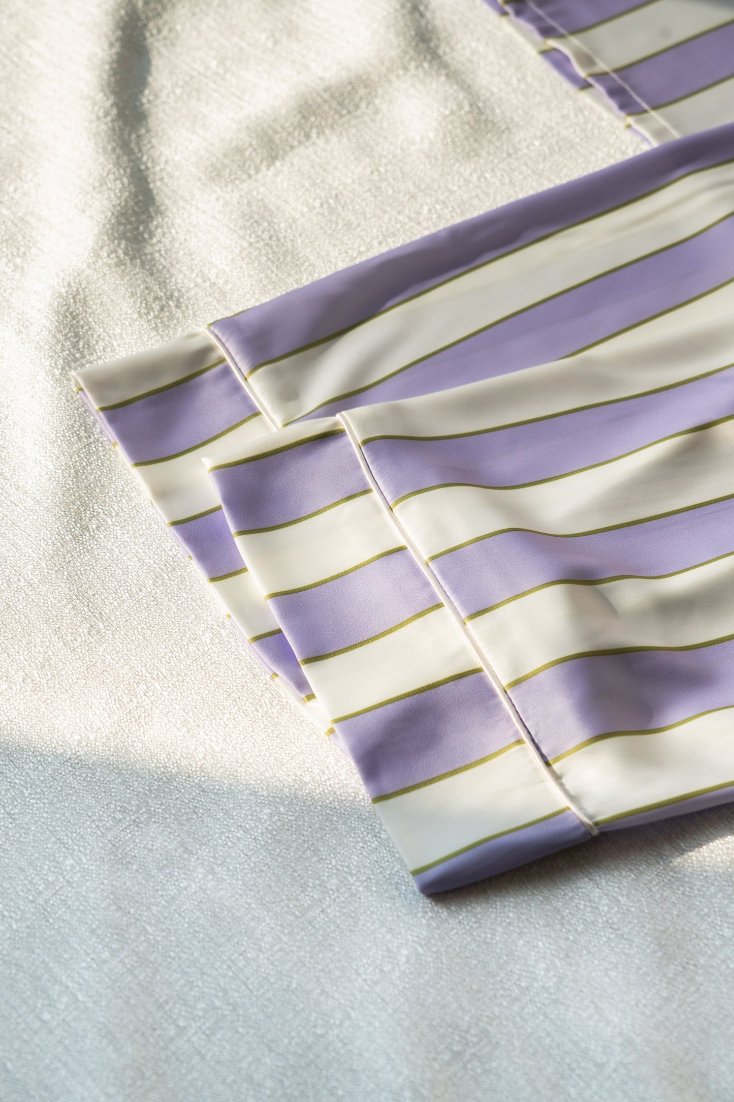 Free Shipping For Purple & White Stripes Silky Satin Pajamas Set