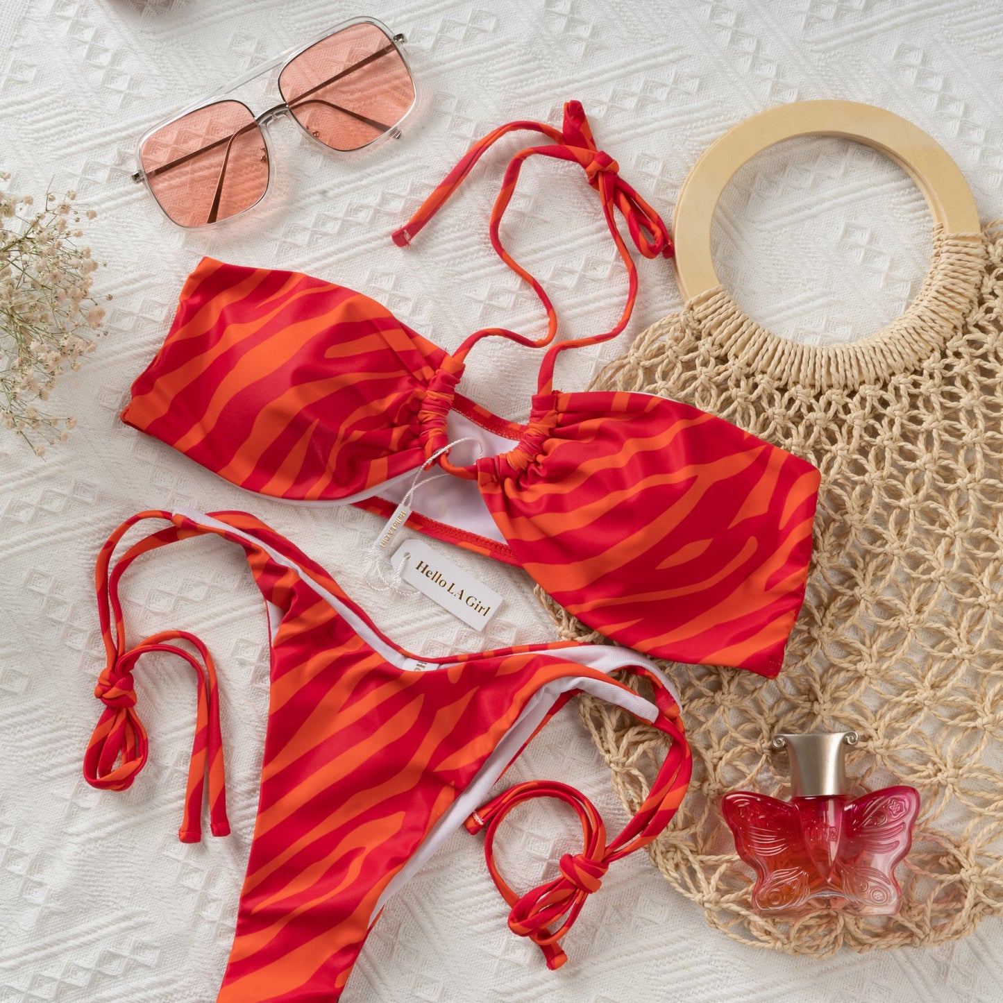 Free Shipping For Red Zebra Print Halter Bikini Set