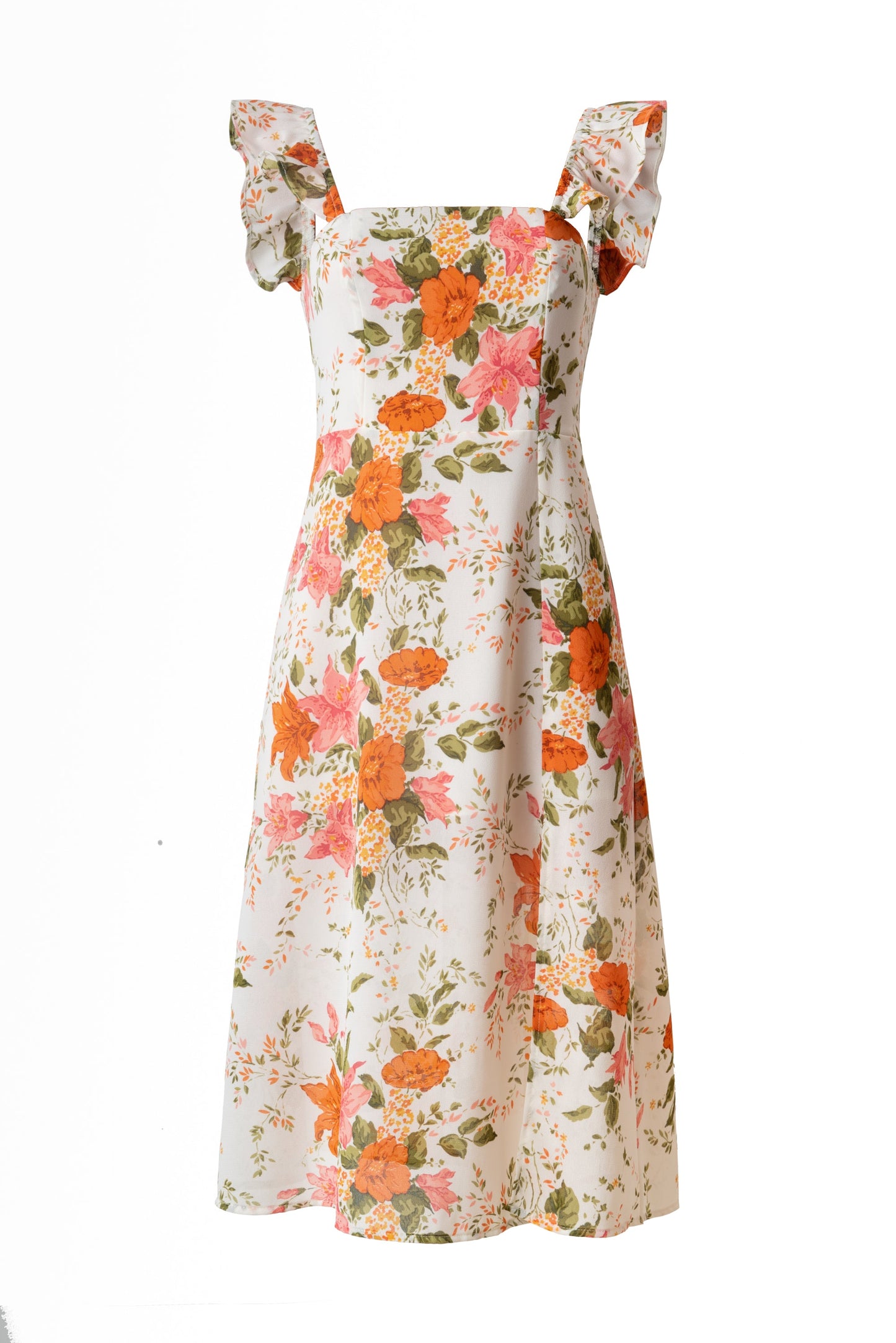 Free Shipping For Floral Print A-line Midi Dress