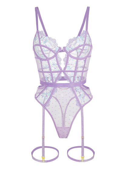 Free Shipping For Lavender Blossom Embroidered French-inspired Bodysuit