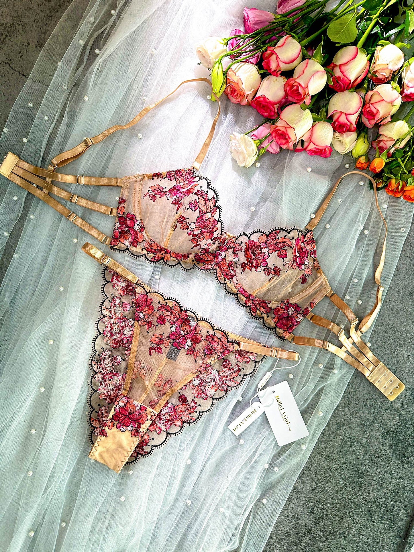 Free Shipping For Blossom Elegance Lace Lingerie Set