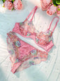 Free Shipping For  Pink Petals Embroidered Lingerie Set