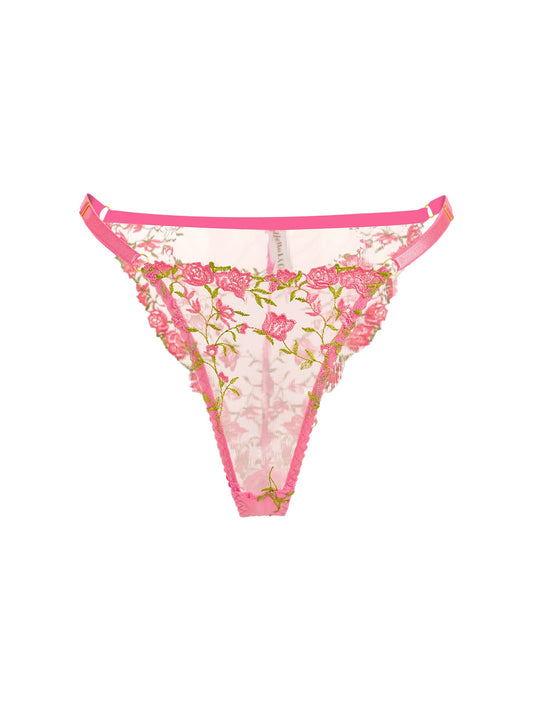 Free Shipping For Sweetness Pink Rose Embroidered Thong