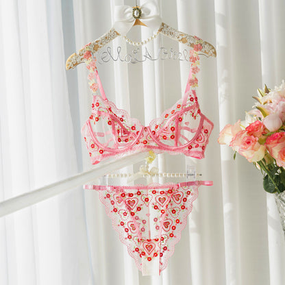 Free Shipping For Pink Cute Sweetheart Lace Embroidery Thong