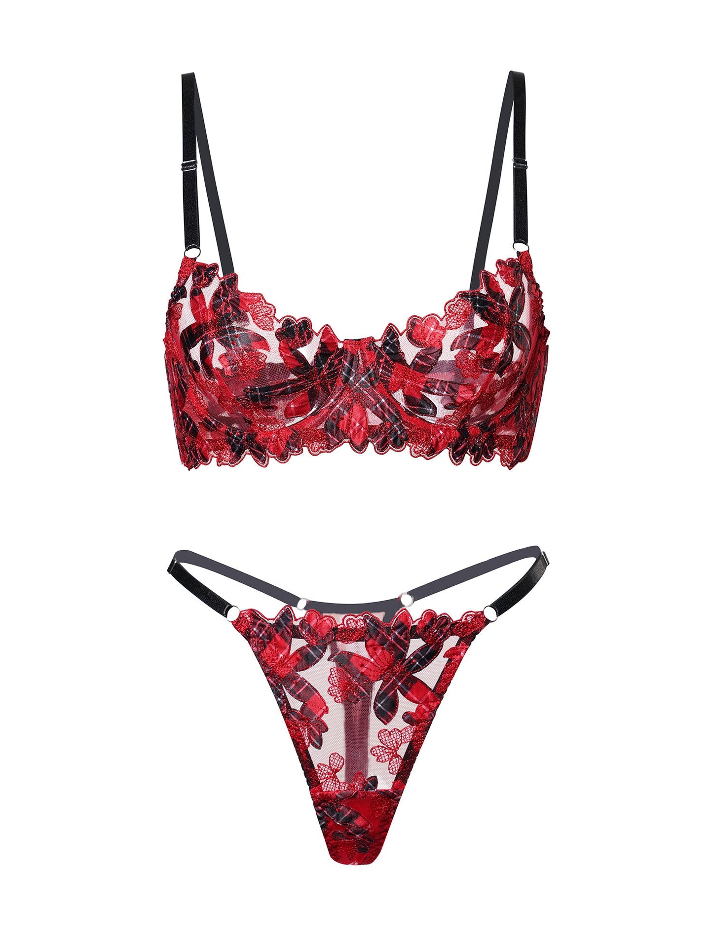 Free Shipping For  Red Tartan Flower Lingerie Set