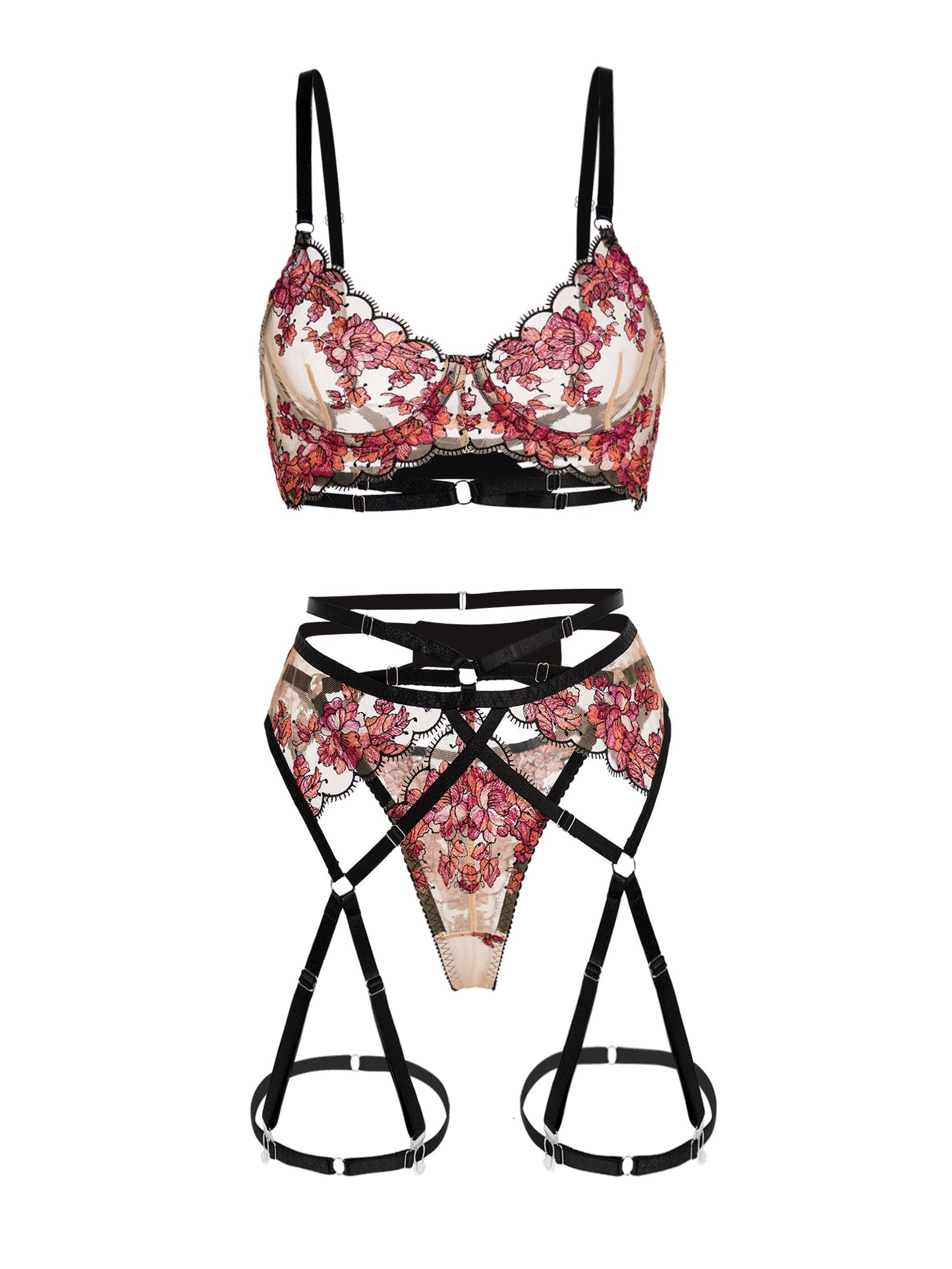 Free Shipping For  Floral Sheer Lace Lingerie Set