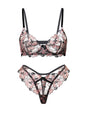 Free Shipping For  Black& Dustyrose Flutter Lace Lingerie Set