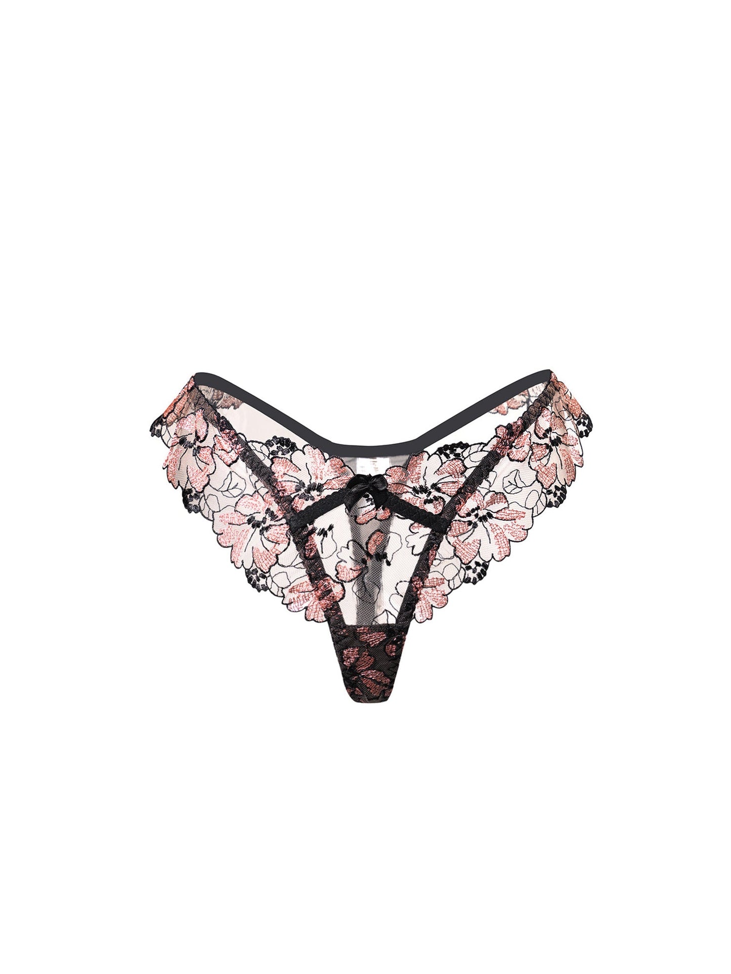 Free Shipping For  Black& Dustyrose Flutter Lace Thong