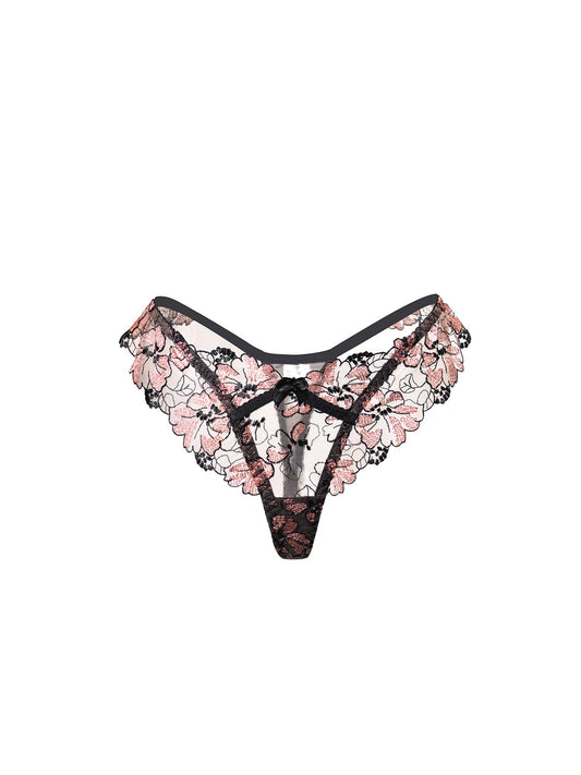 Free Shipping For  Black& Dustyrose Flutter Lace Thong