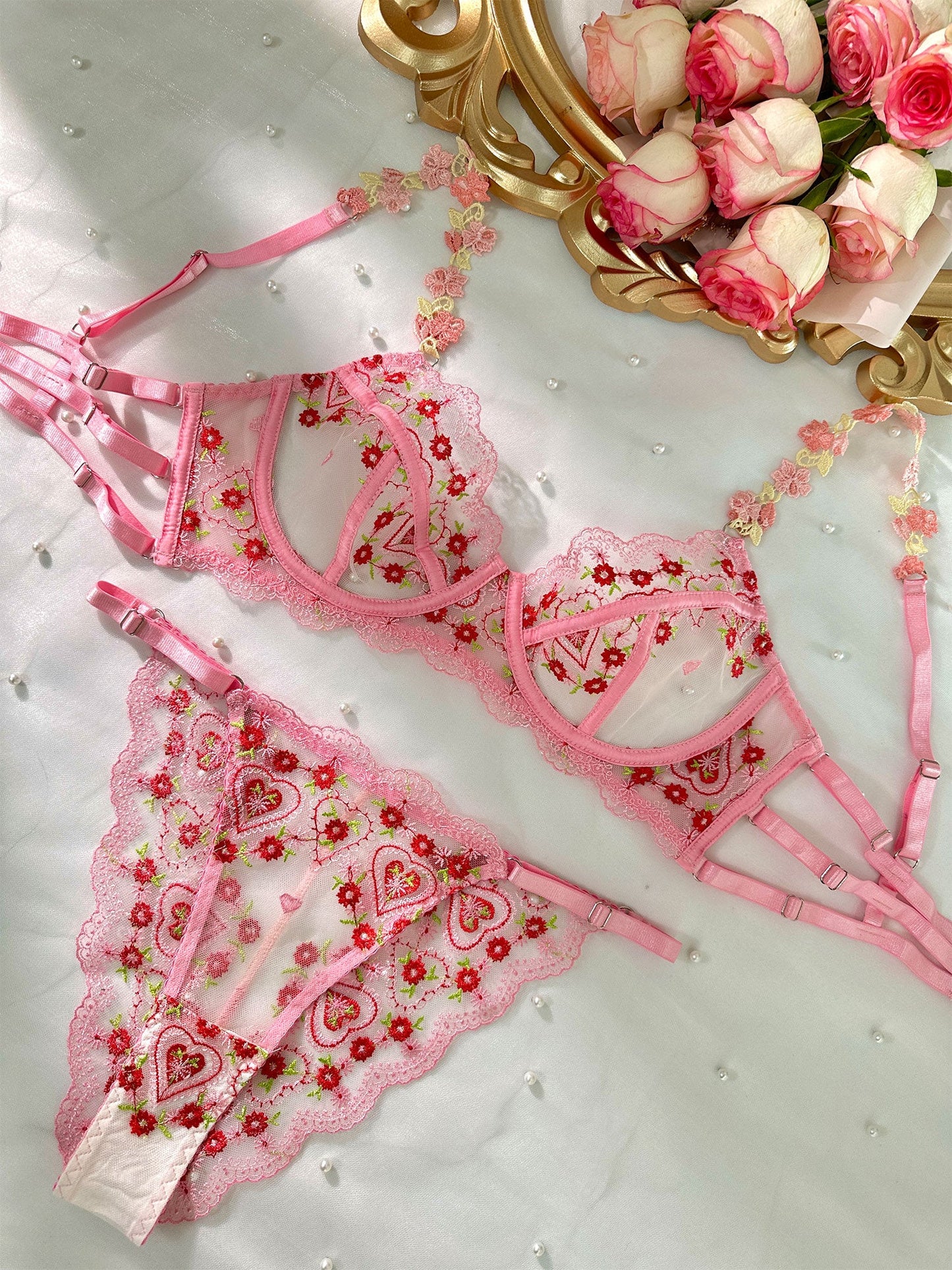 Free Shipping For Pink Cute Sweetheart Lingerie Set