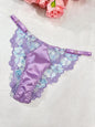 Free Shipping For Lavender Floral Satin Lace Embroidery Thong