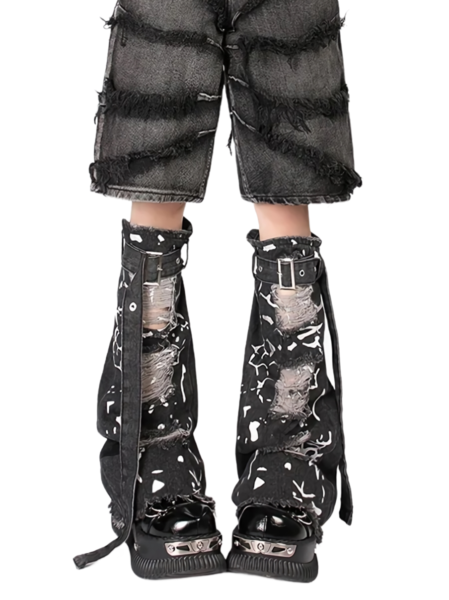 New Fashion Abstract Shredded Denim Leg Warmers