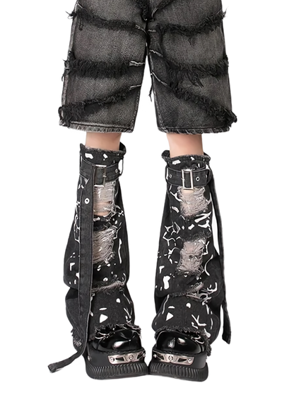 New Fashion Abstract Shredded Denim Leg Warmers