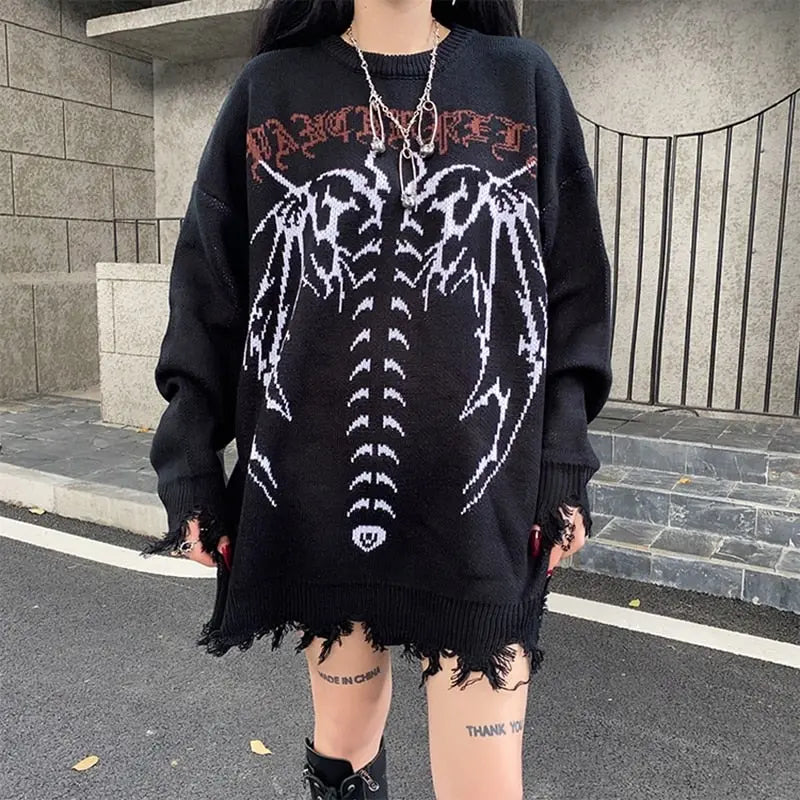 Free Shipping For 'Dawnbird' Wings Ripped Grunge Dark Sweater