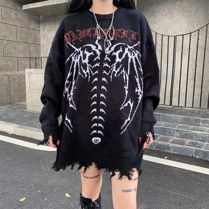 Free Shipping For 'Dawnbird' Wings Ripped Grunge Dark Sweater