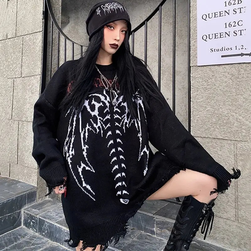 Free Shipping For 'Dawnbird' Wings Ripped Grunge Dark Sweater