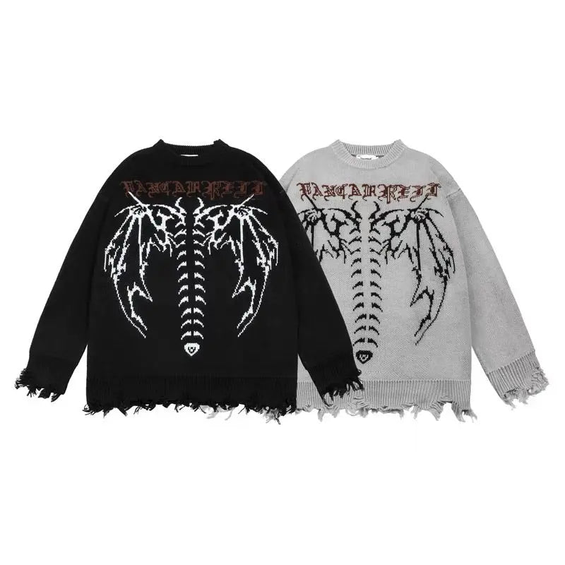 Free Shipping For 'Dawnbird' Wings Ripped Grunge Dark Sweater