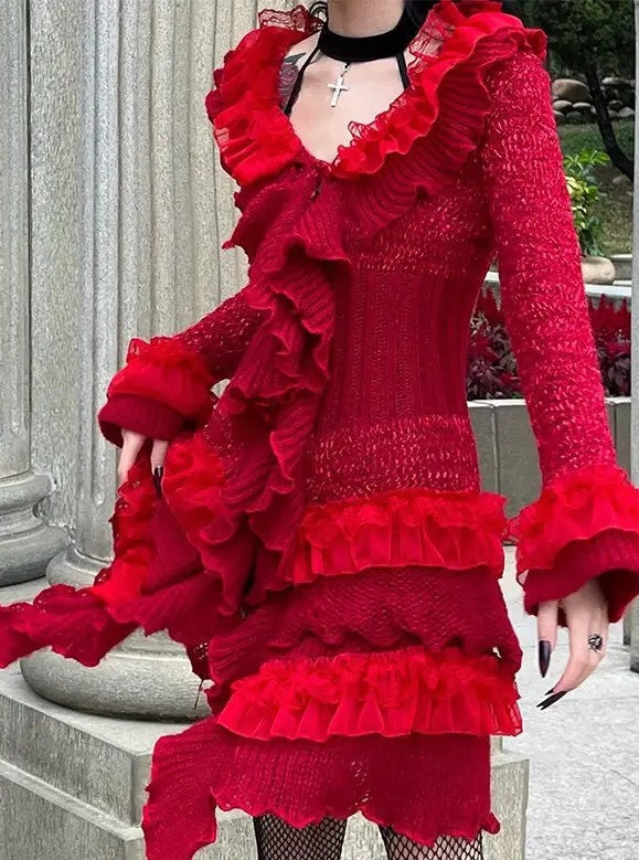 Free Shipping For 'Dear Rosa' Ruffle Knitted Sweater Dress