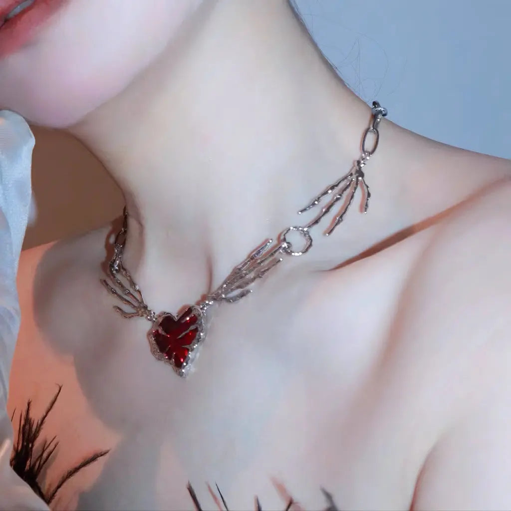 Free Shipping For 'Dragon Blood' Goth Punk  Red Stone Necklace