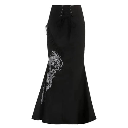 Free Shipping For 'Dragon Girl' Dark Fish Tail Dragon Midi Skirts