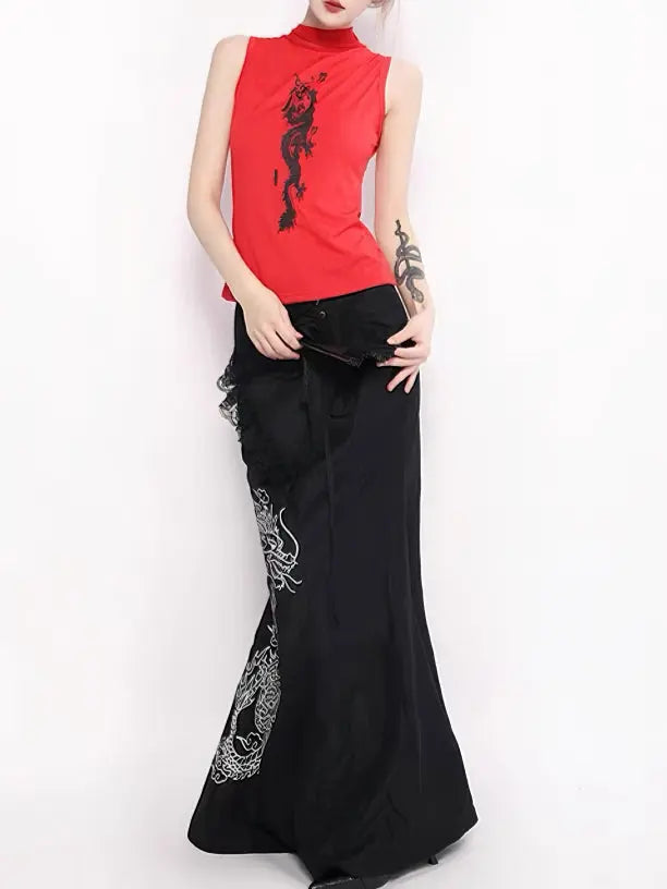 Free Shipping For 'Dragon Girl' Dark Fish Tail Dragon Midi Skirts