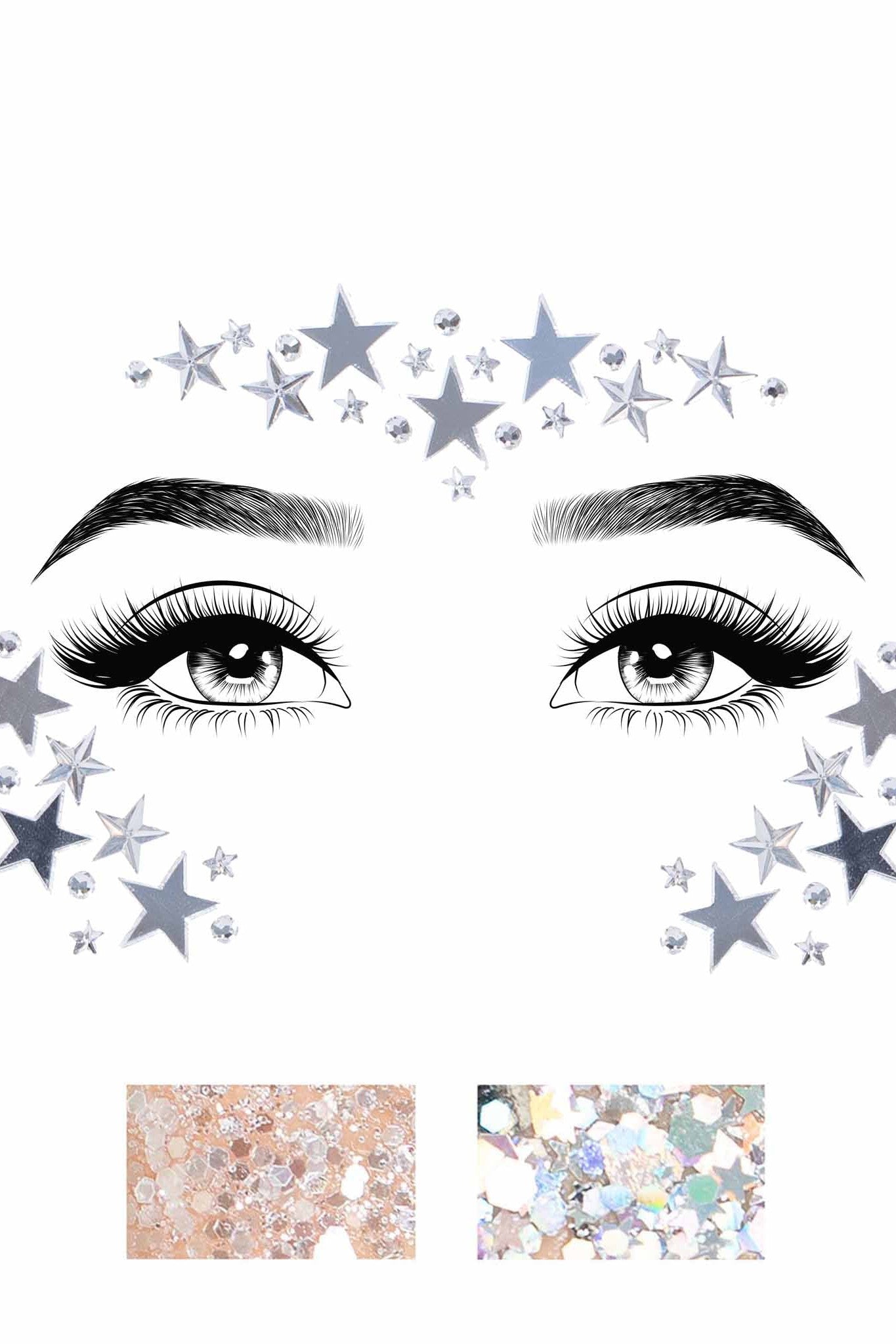 Free Shipping For Dream Adhesive Mirror Star And Rhinestone Face Sticker & 2 Body Glitter Packets