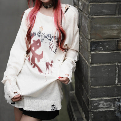 Free Shipping For 'Dreamcore' Oversized Alt Vague Printed Knitted Top