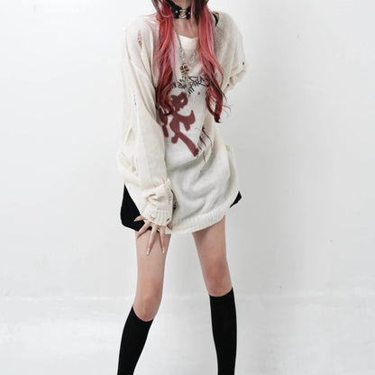 Free Shipping For 'Dreamcore' Oversized Alt Vague Printed Knitted Top