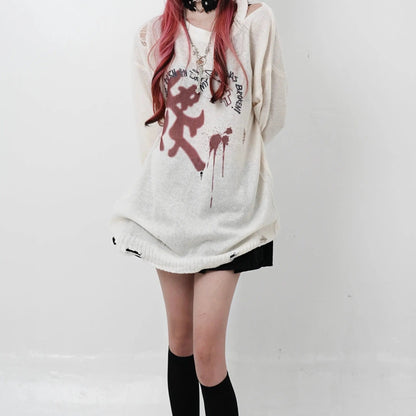 Free Shipping For 'Dreamcore' Oversized Alt Vague Printed Knitted Top