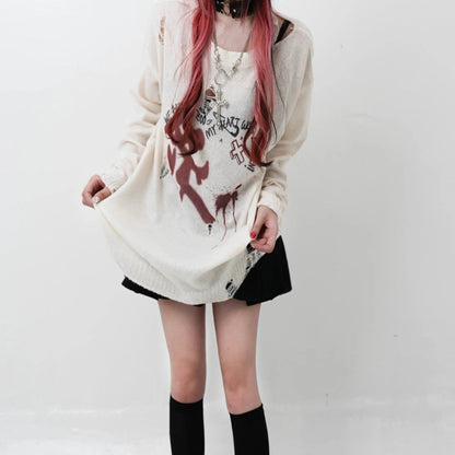 Free Shipping For 'Dreamcore' Oversized Alt Vague Printed Knitted Top