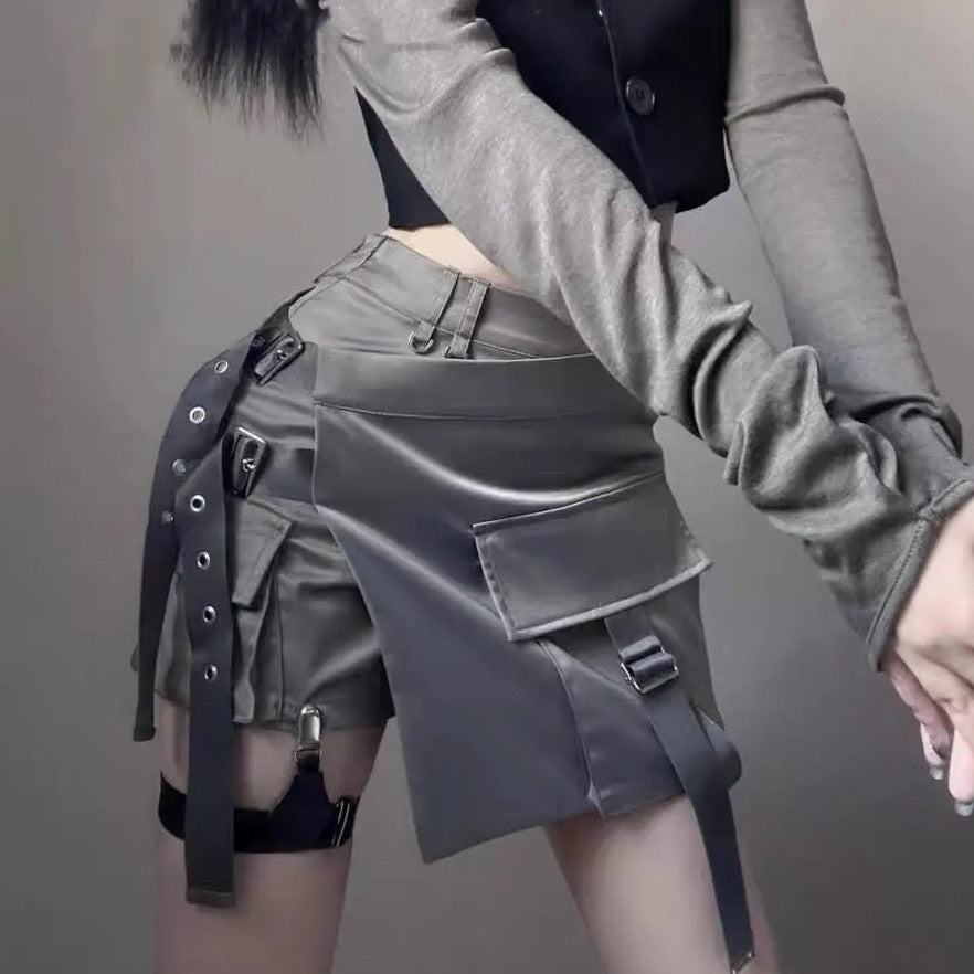 Free Shipping For 'Dusty Moon' Grey Wasteland Punk Buckle Skirt