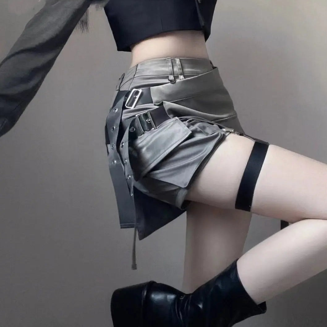 Free Shipping For 'Dusty Moon' Grey Wasteland Punk Buckle Skirt