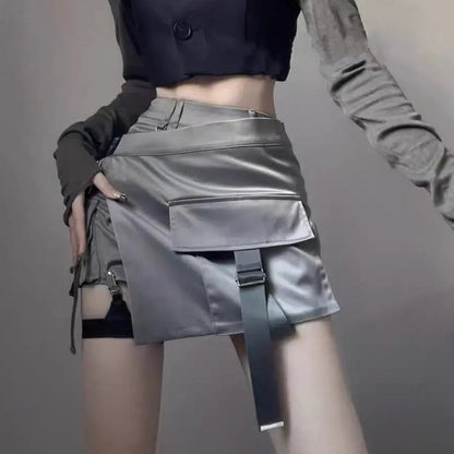 Free Shipping For 'Dusty Moon' Grey Wasteland Punk Buckle Skirt