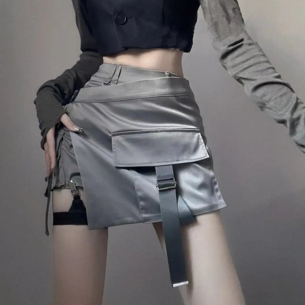 Free Shipping For 'Dusty Moon' Grey Wasteland Punk Buckle Skirt