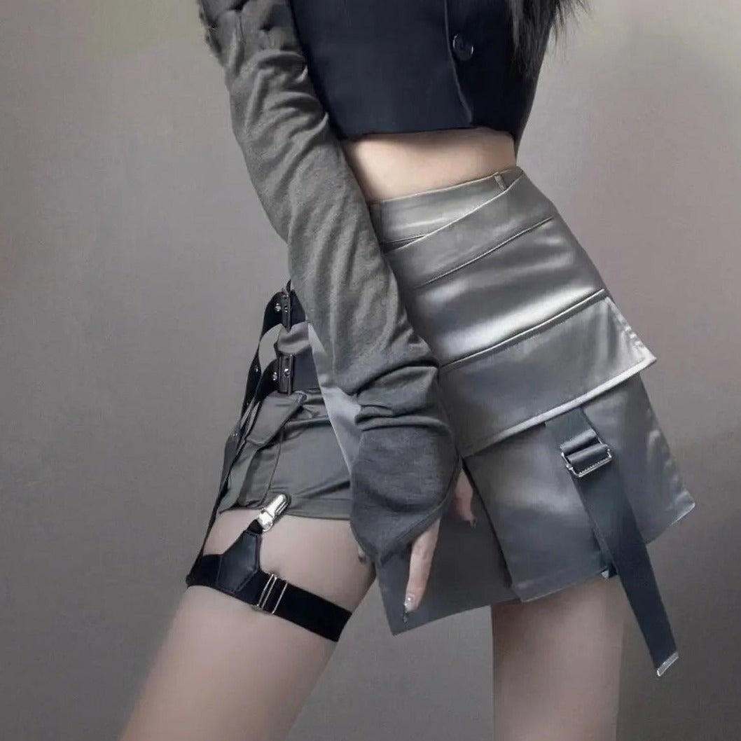 Free Shipping For 'Dusty Moon' Grey Wasteland Punk Buckle Skirt